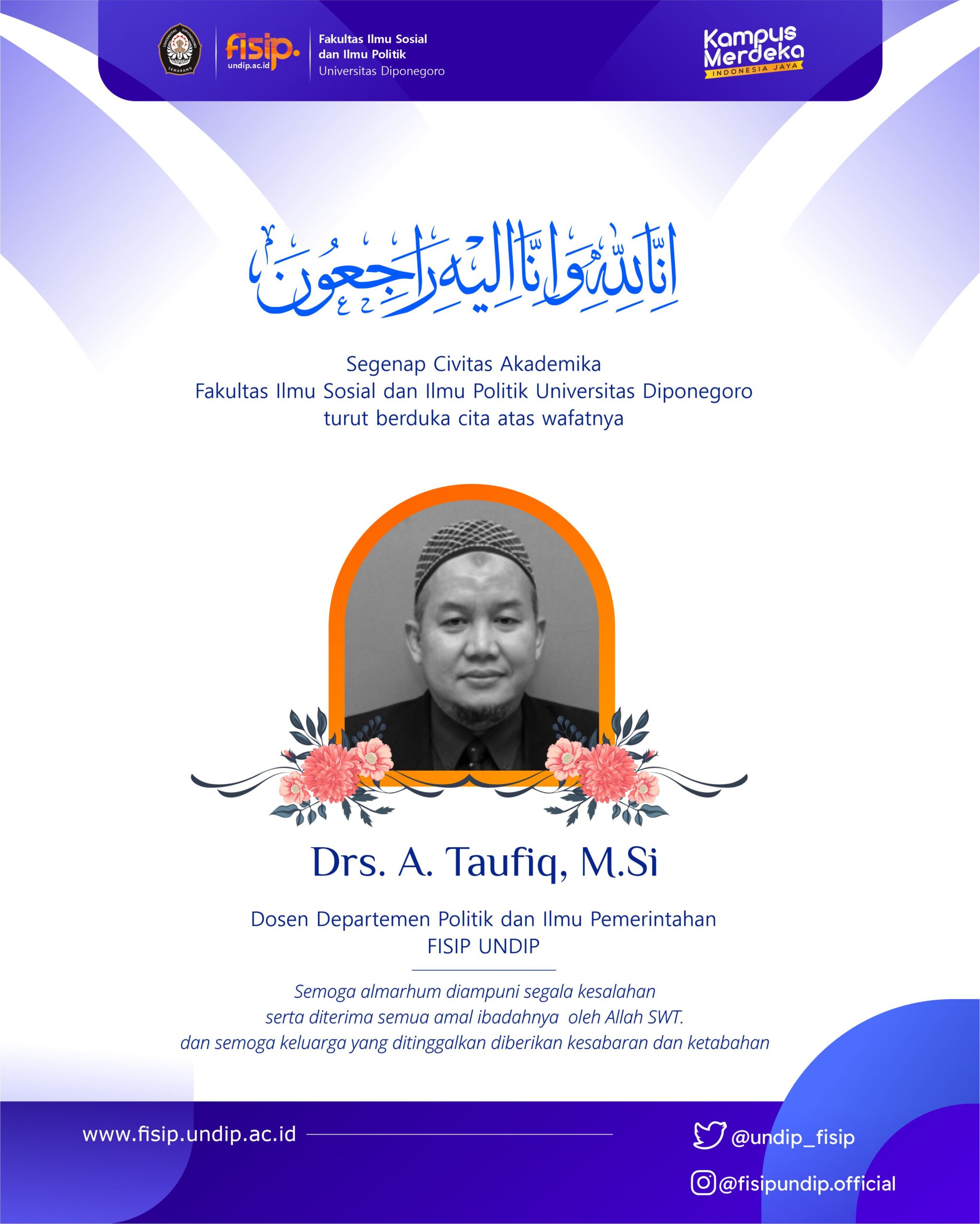 FISIP Berduka : Dosen Ilmu Pemerintahan , Drs. A. Taufiq M.Si Berpulang ke Rahmatullah